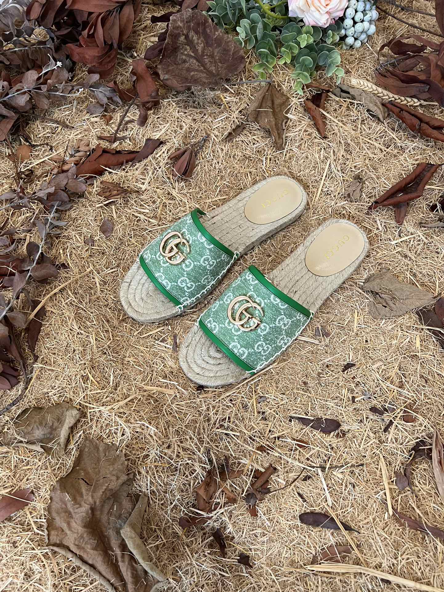 2022 new gg marmont slides slippers green starboard flat canvas sandals
