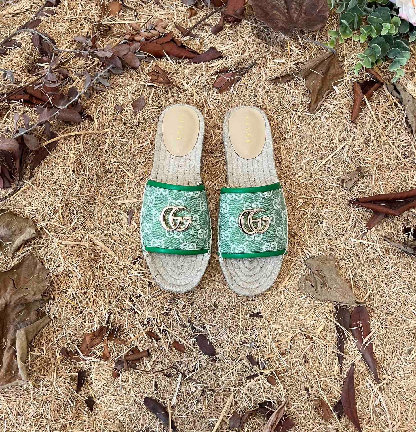 2022 new gg marmont slides slippers green starboard flat canvas sandals