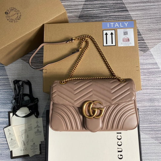 443496 gg marmont medium matelasse shoulder bag nude pink leather gold hardware