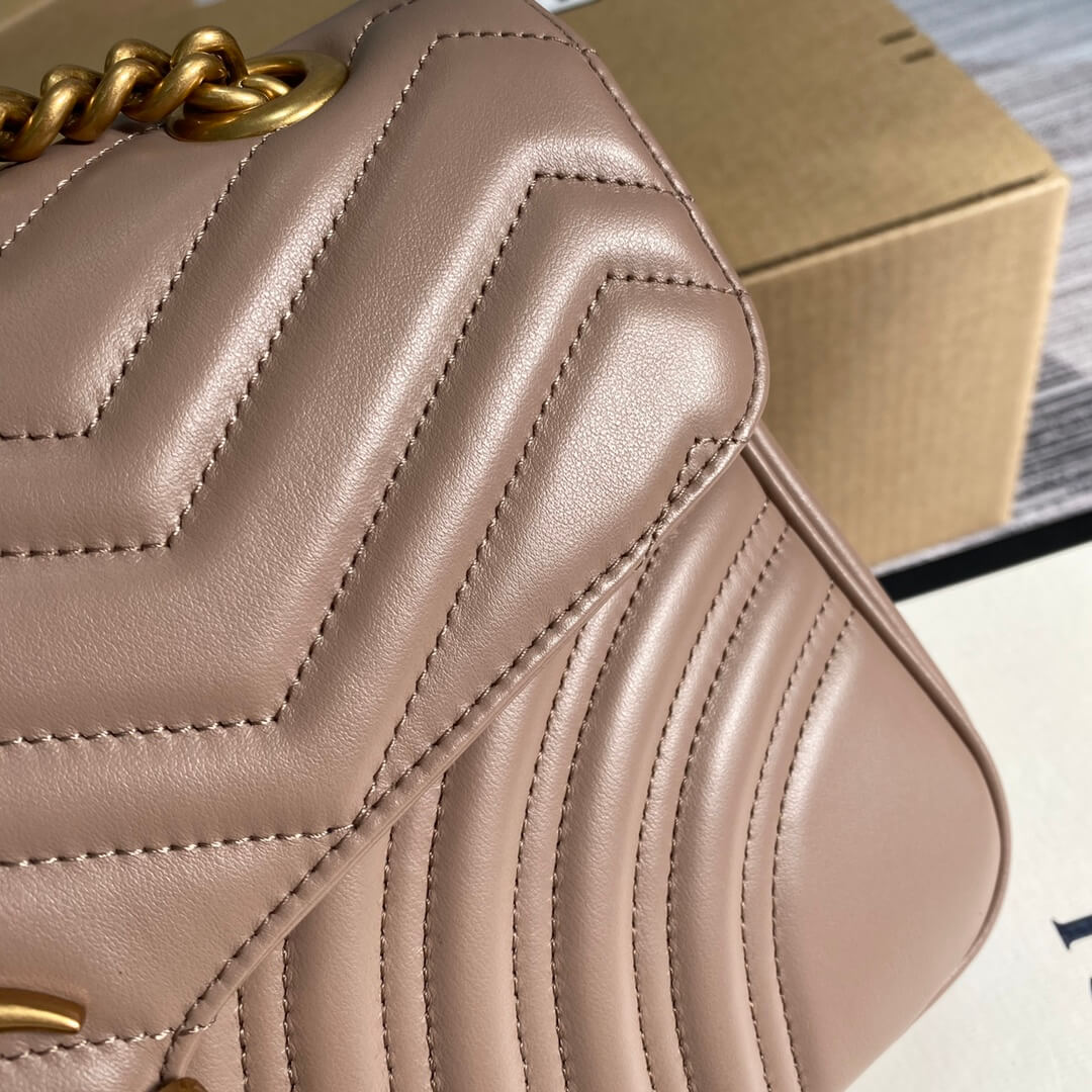 443496 gg marmont medium matelasse shoulder bag nude pink leather gold hardware