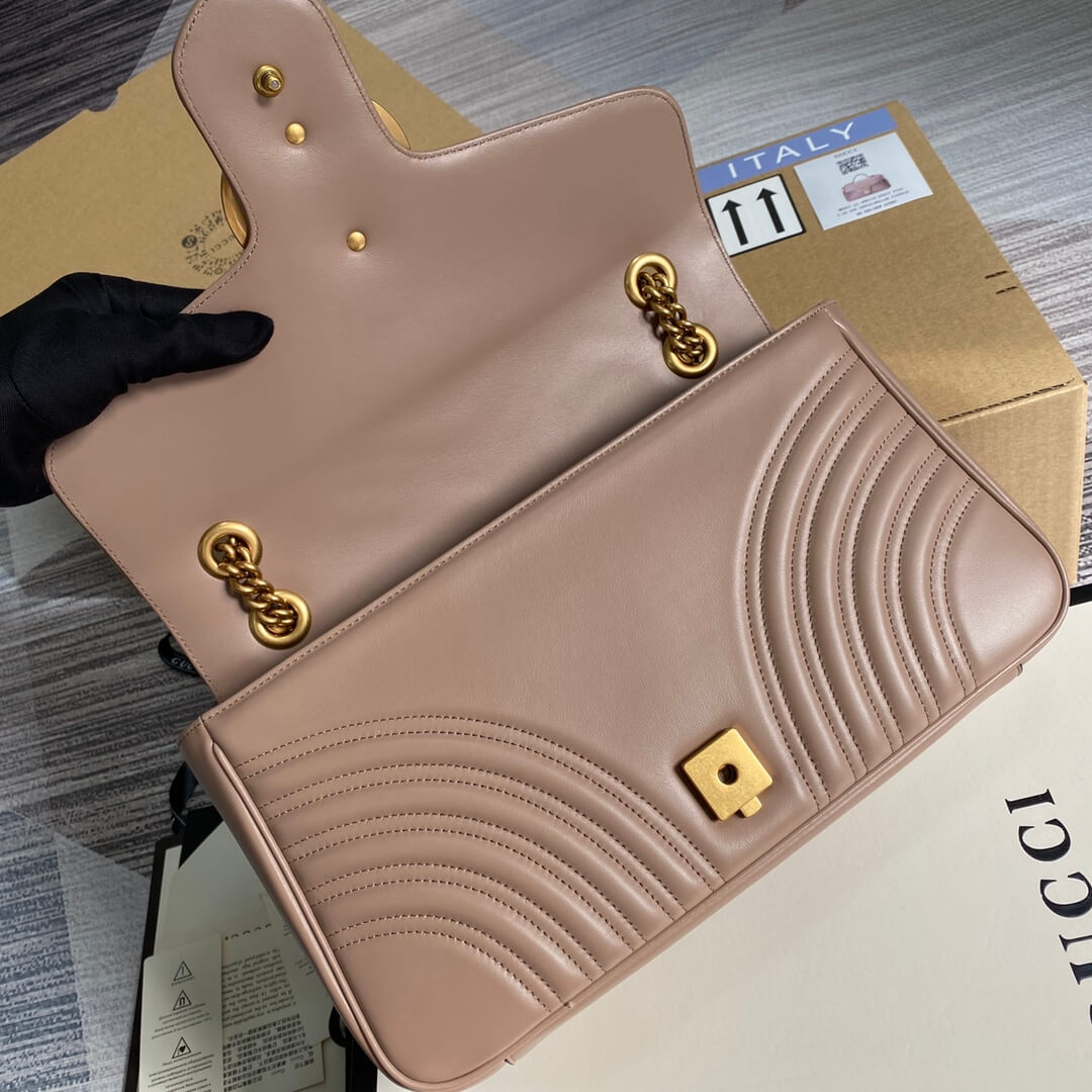 443496 gg marmont medium matelasse shoulder bag nude pink leather gold hardware