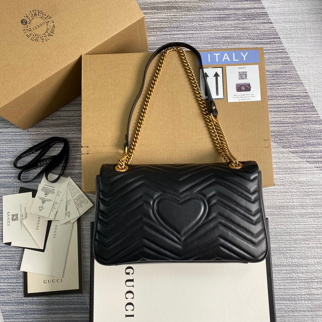 443496 gg marmont medium matelasse shoulder bag black leather gold hardware