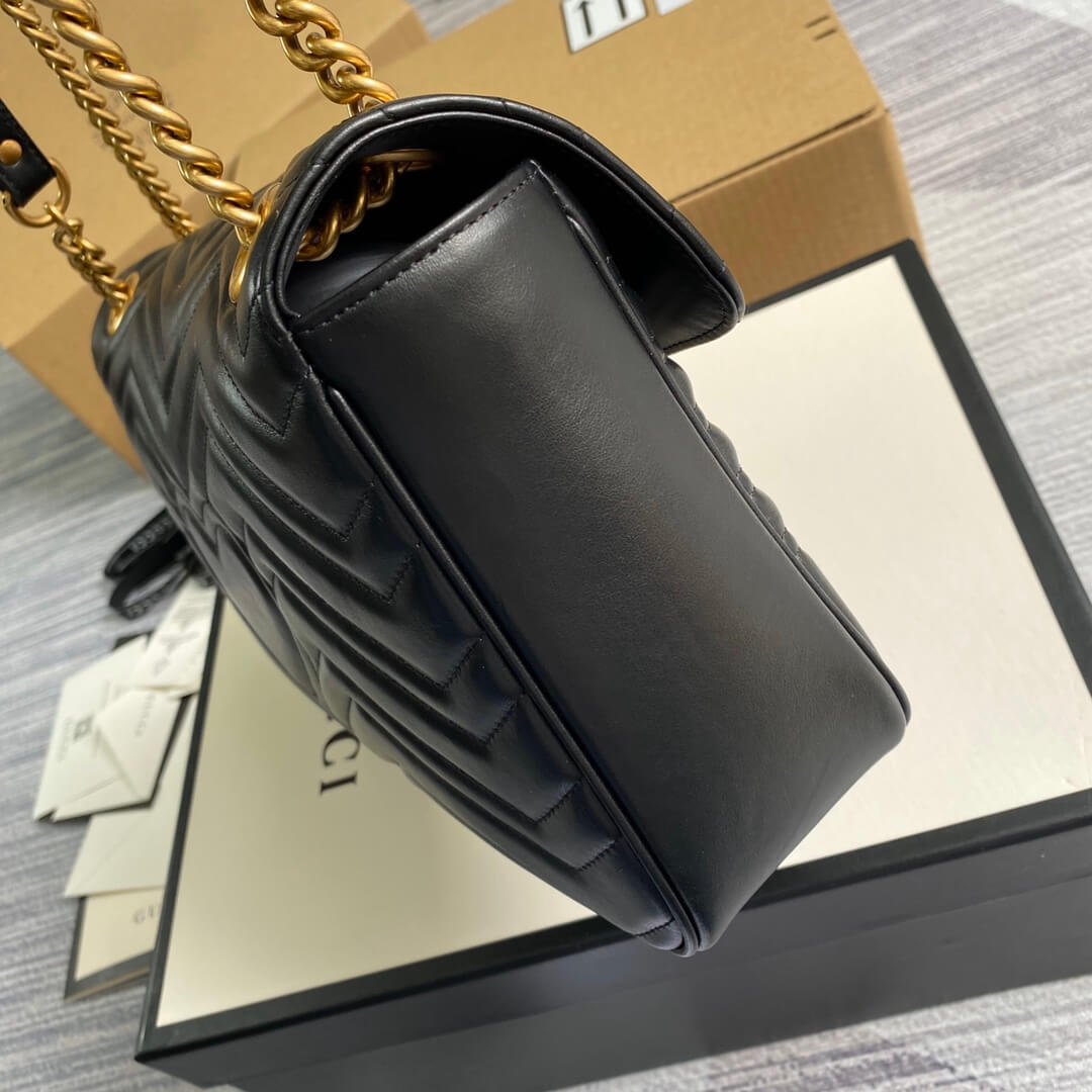 443496 gg marmont medium matelasse shoulder bag black leather gold hardware