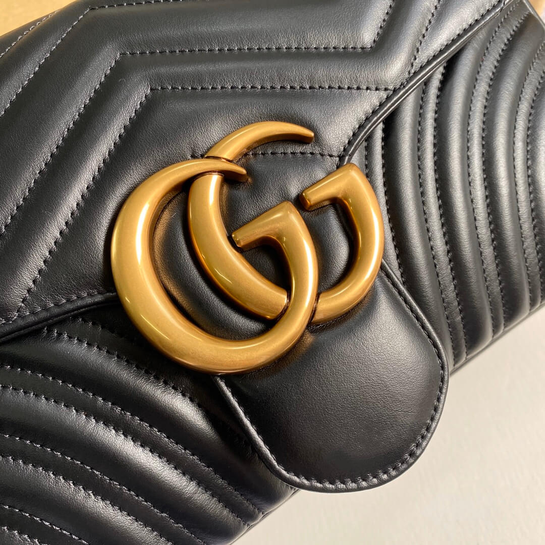 443496 gg marmont medium matelasse shoulder bag black leather gold hardware