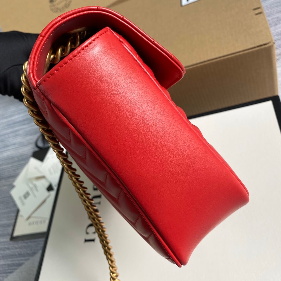 443496 gg marmont medium matelasse shoulder bag red leather gold hardware
