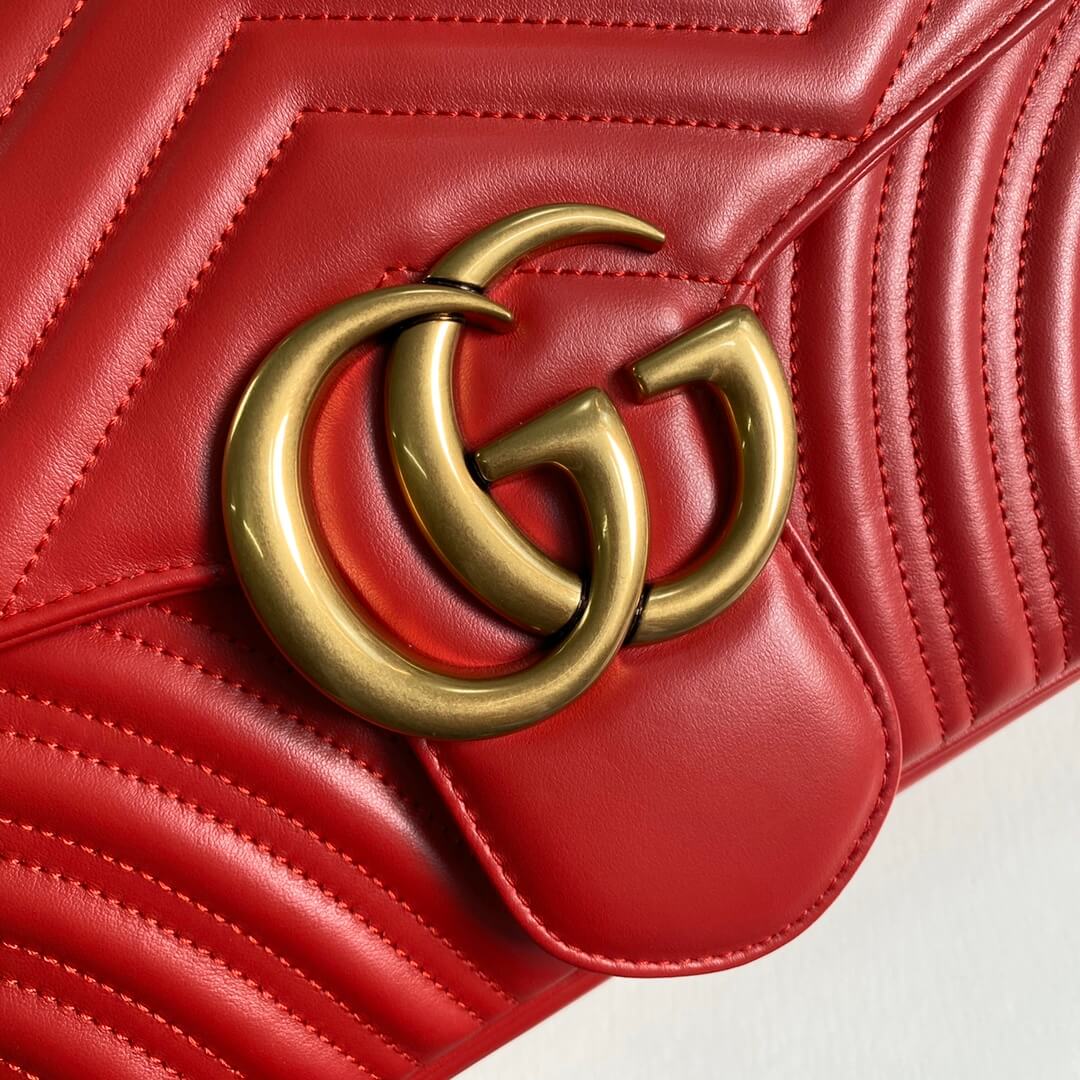 443496 gg marmont medium matelasse shoulder bag red leather gold hardware