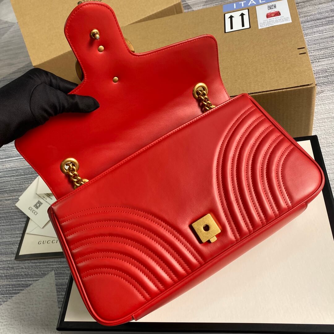 443496 gg marmont medium matelasse shoulder bag red leather gold hardware