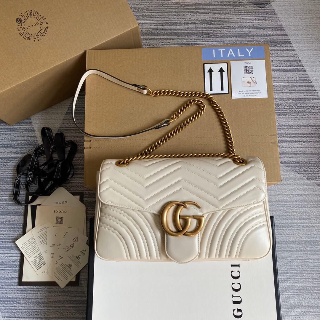 443496 gg marmont medium matelasse shoulder bag white leather gold hardware