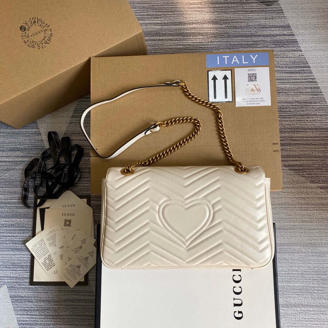 443496 gg marmont medium matelasse shoulder bag white leather gold hardware