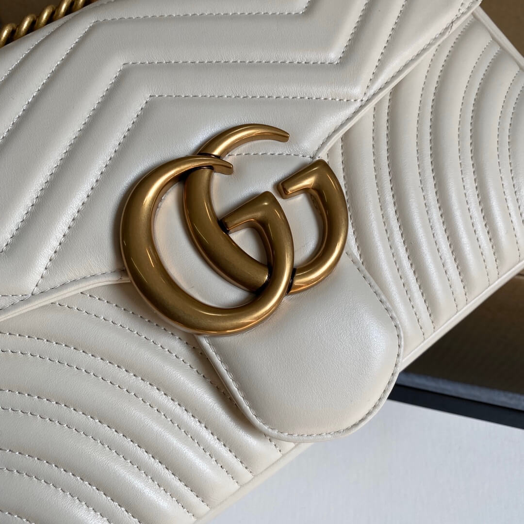 443496 gg marmont medium matelasse shoulder bag white leather gold hardware