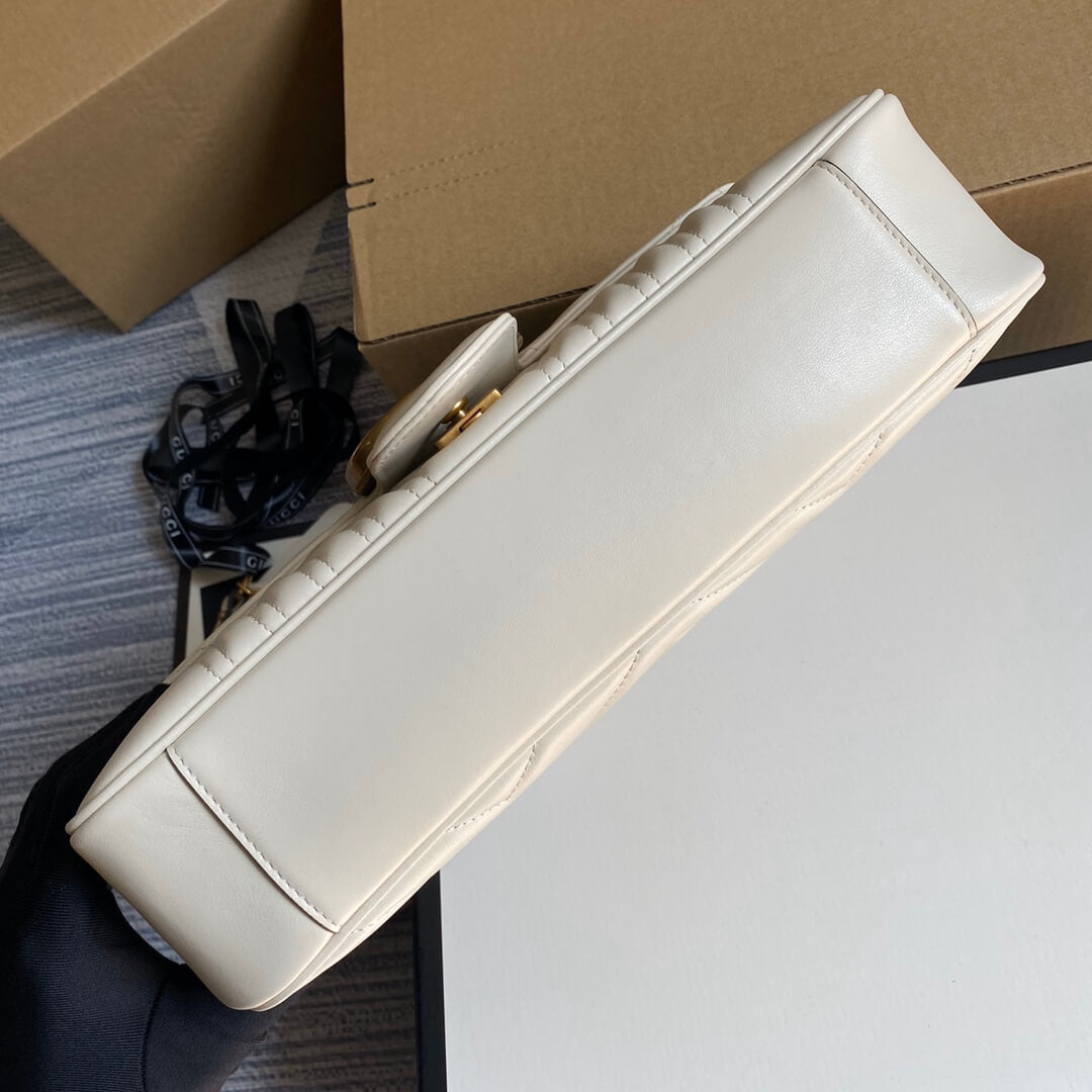 443496 gg marmont medium matelasse shoulder bag white leather gold hardware