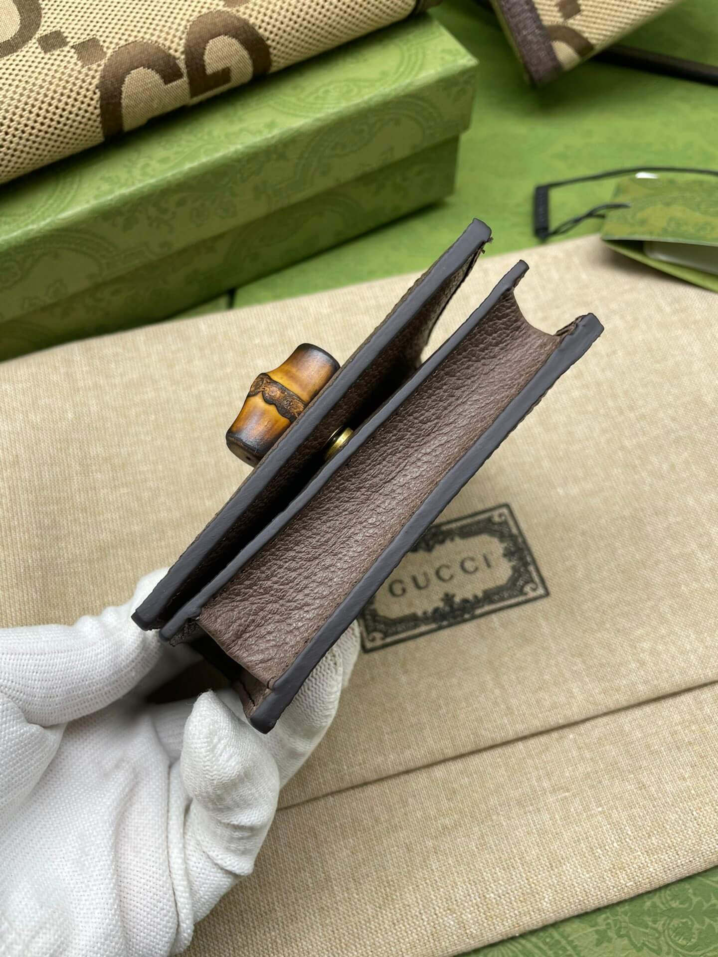 gg bamboo wallet card bag browm free shipping