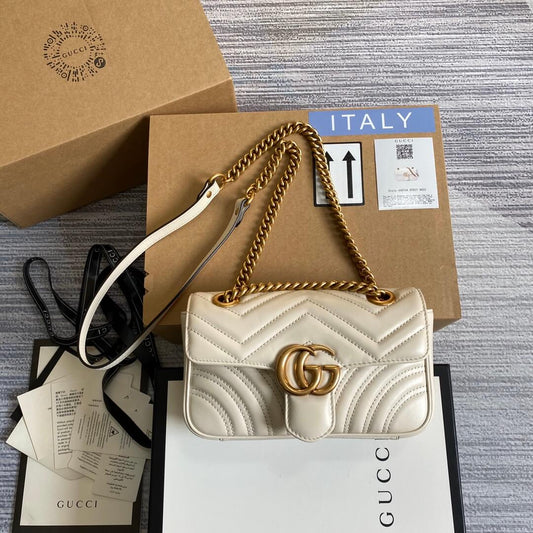 gg 446744 shoulder bag leather wild gg mrmon marmont cross body bags pearl white