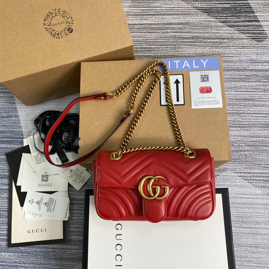 gg 446744 shoulder bag leather wild gg mrmon marmont cross body bags red
