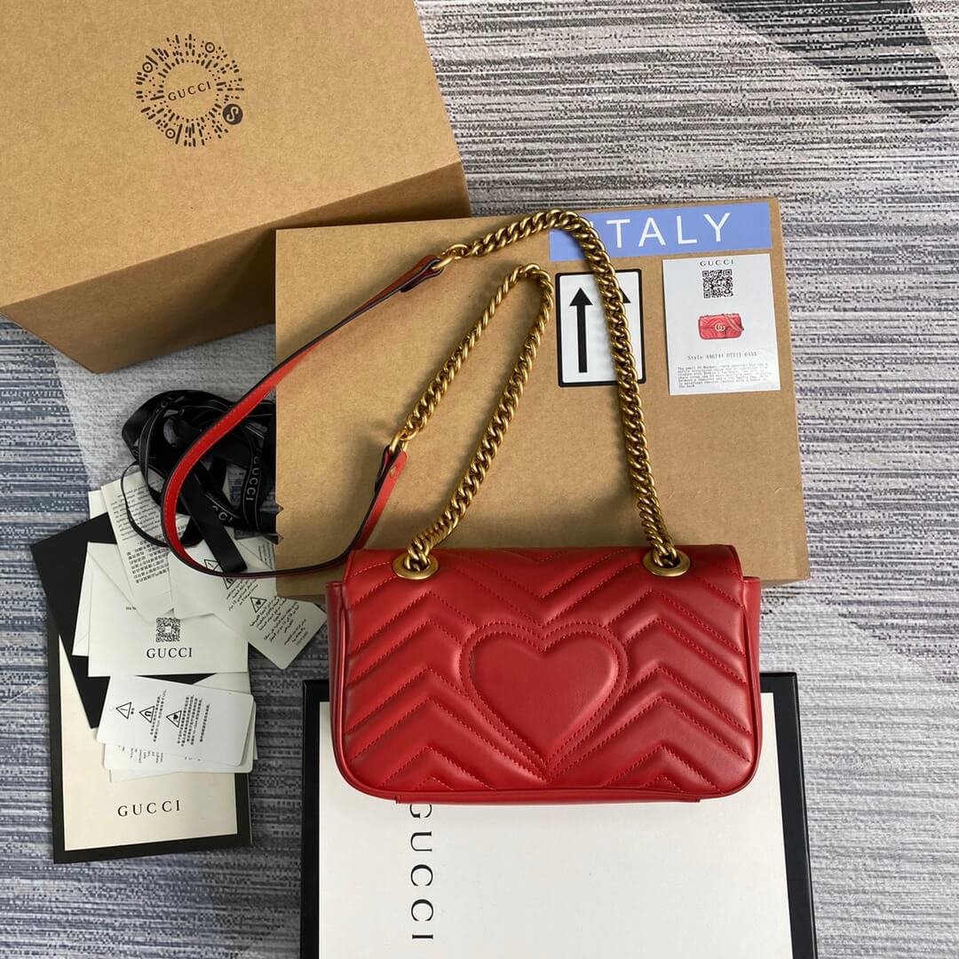 gg 446744 shoulder bag leather wild gg mrmon marmont cross body bags red