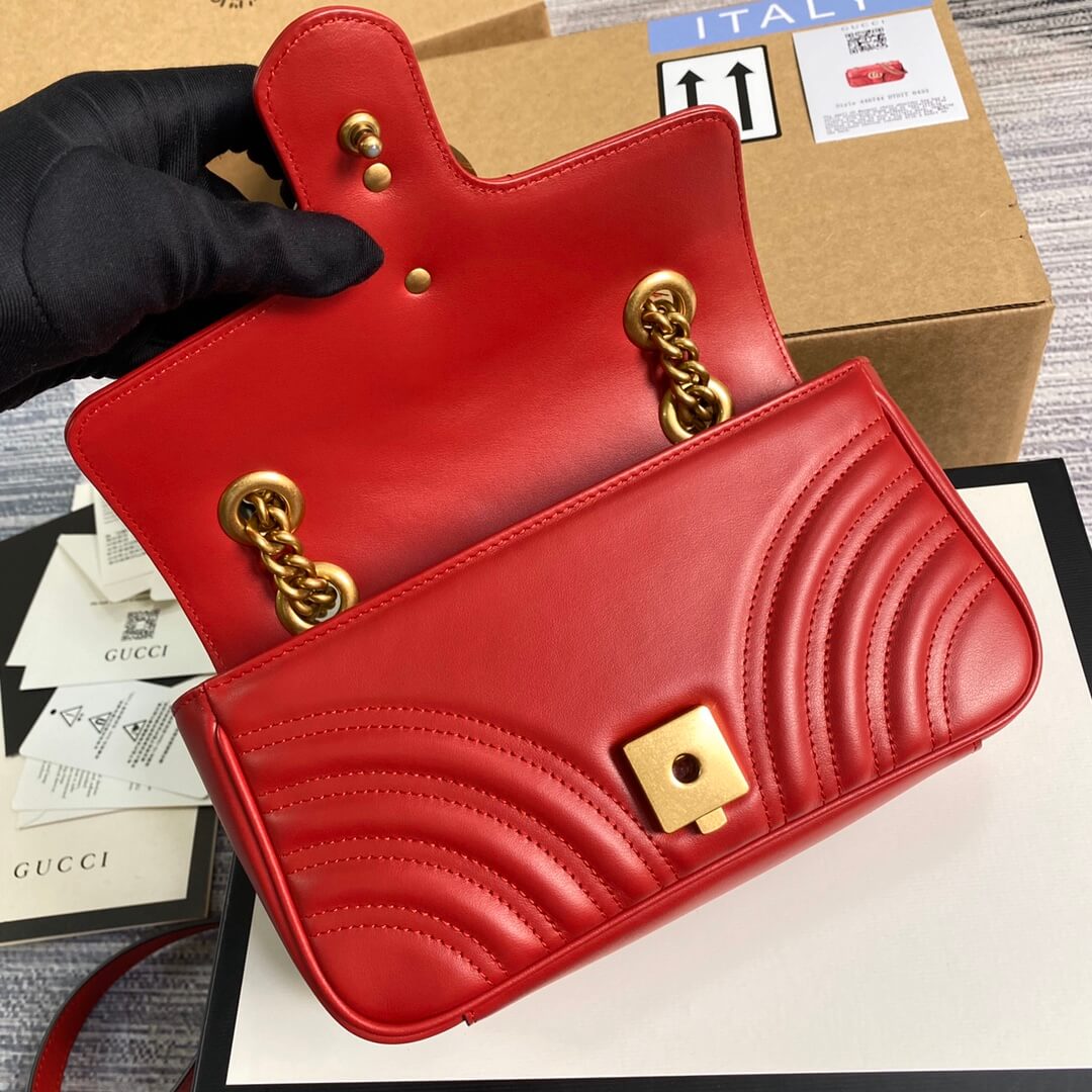 gg 446744 shoulder bag leather wild gg mrmon marmont cross body bags red