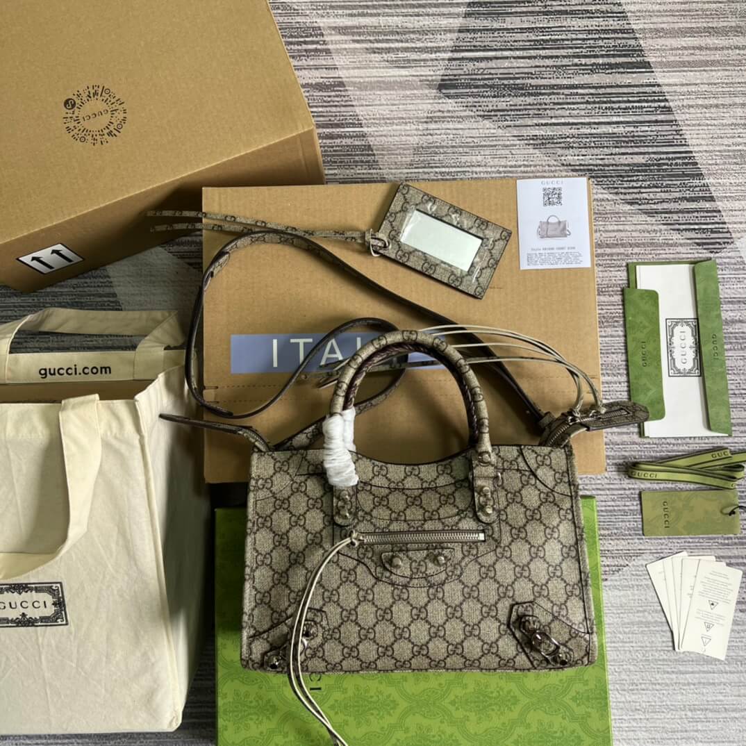 gg 681690 shoulder bag handbag leather pvc grey