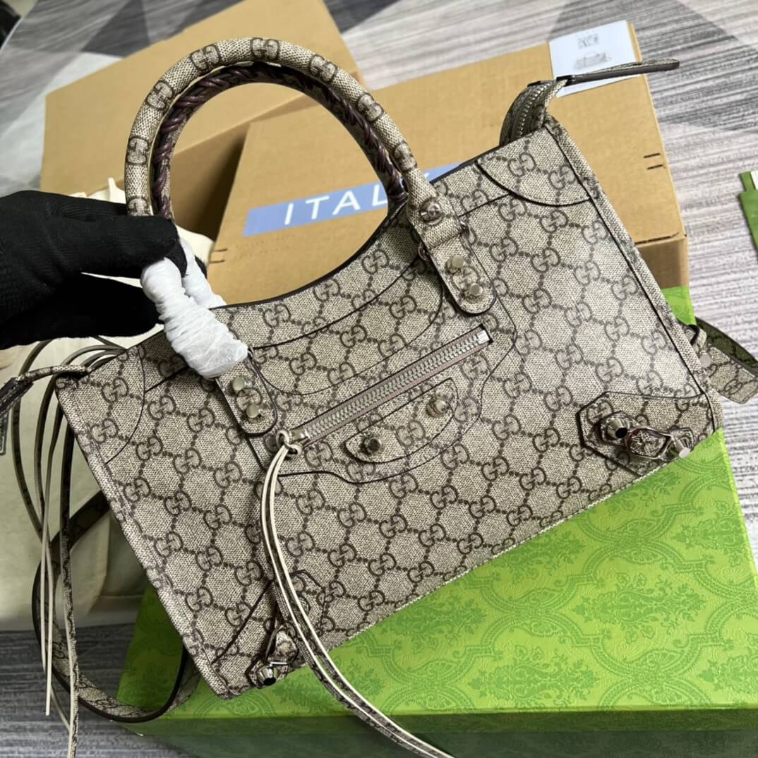 gg 681690 shoulder bag handbag leather pvc grey