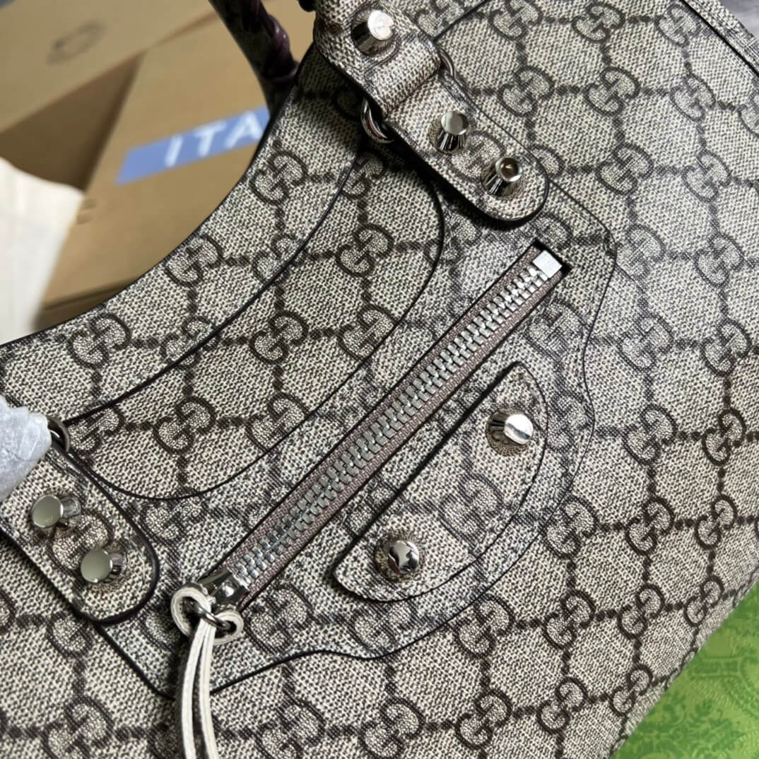 gg 681690 shoulder bag handbag leather pvc grey