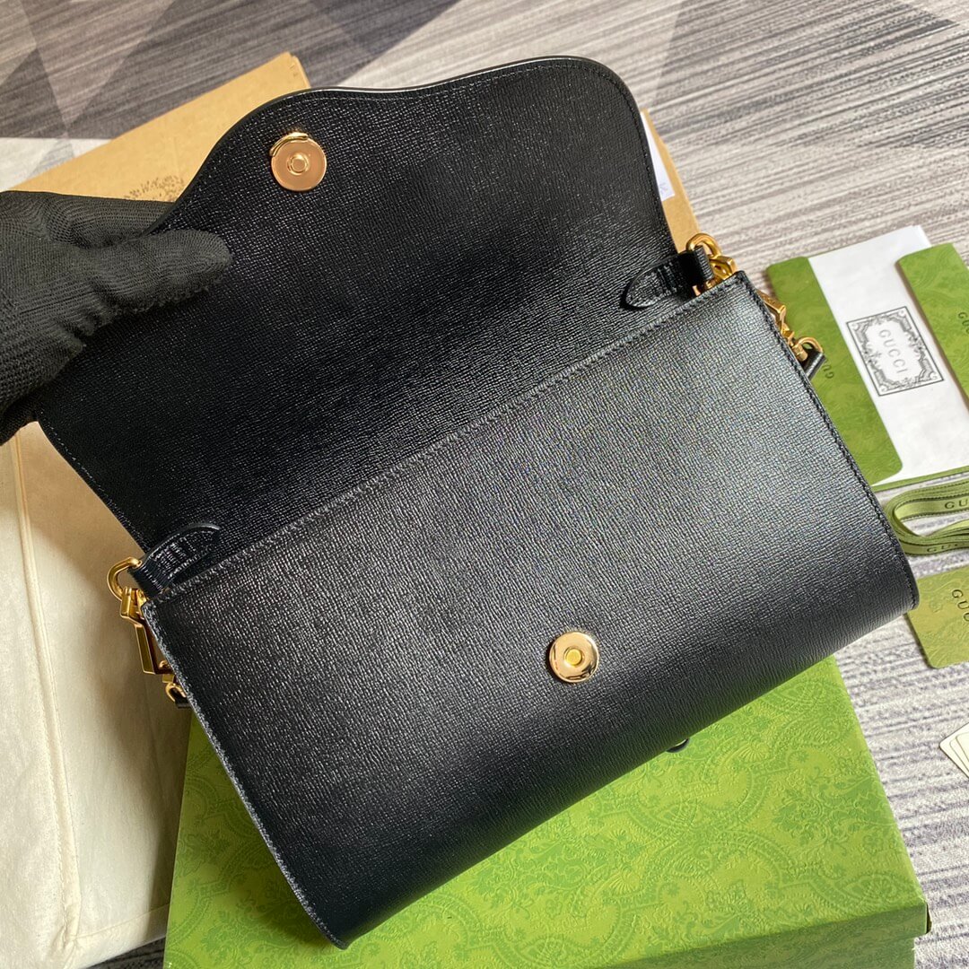 gucci horsebit envelope chain sling bag black