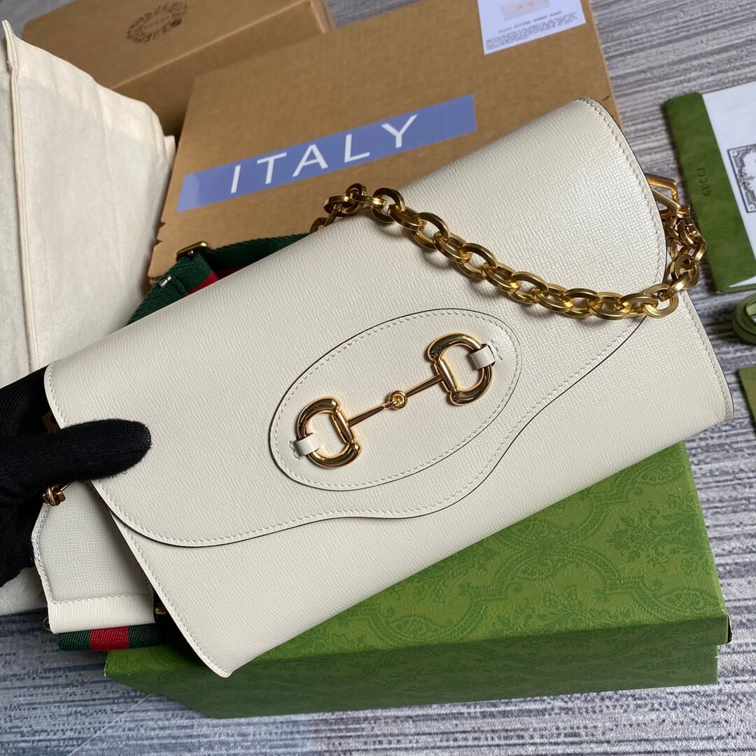 gucci horsebit envelope chain sling bag white
