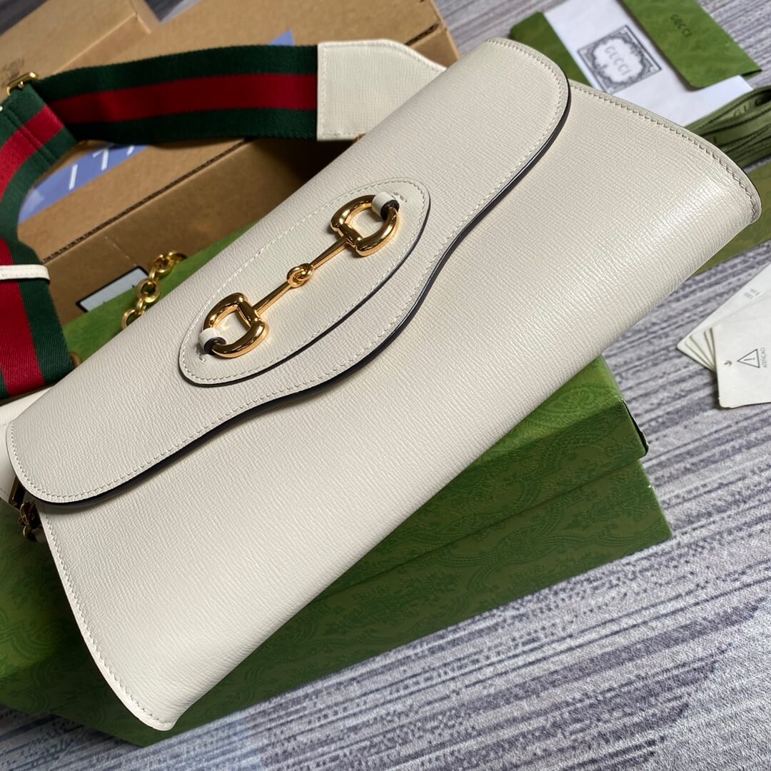 gucci horsebit envelope chain sling bag white
