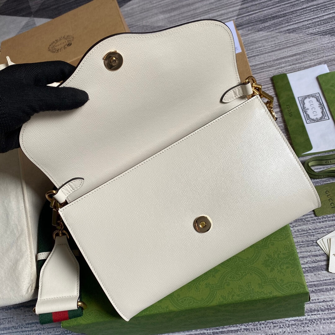 gucci horsebit envelope chain sling bag white