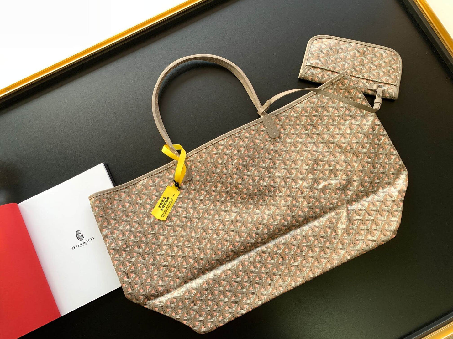 goyard gm size tote handbag 020144 grey pink