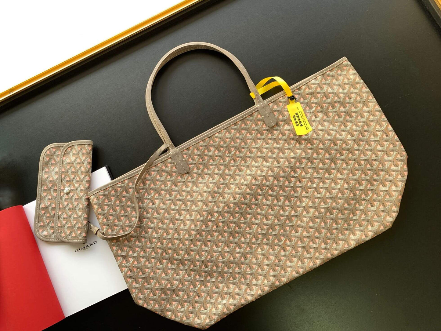 goyard gm size tote handbag 020144 grey pink