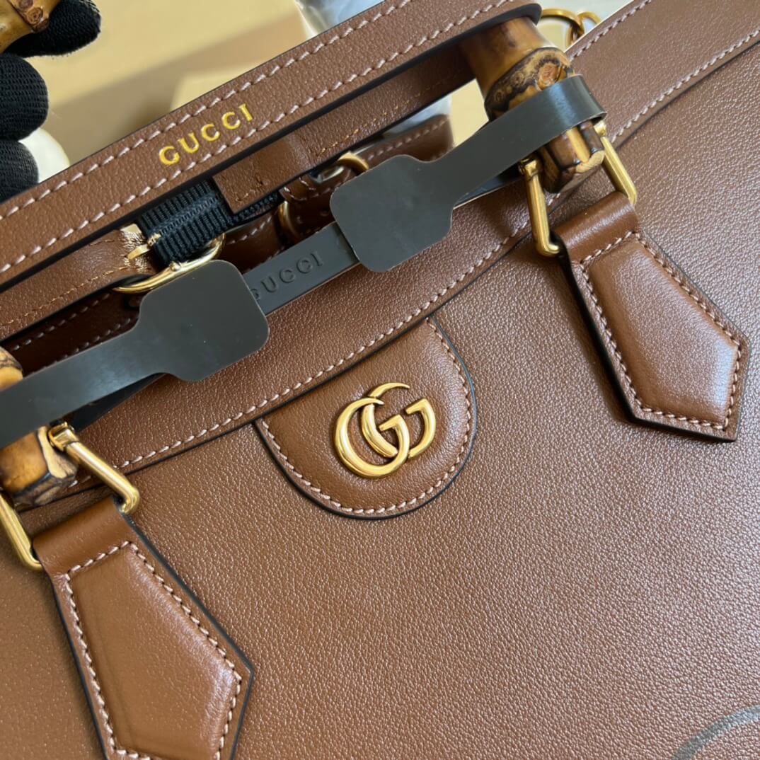 gg diana bamboo joint tote handbag cowhide brown embossing 655658