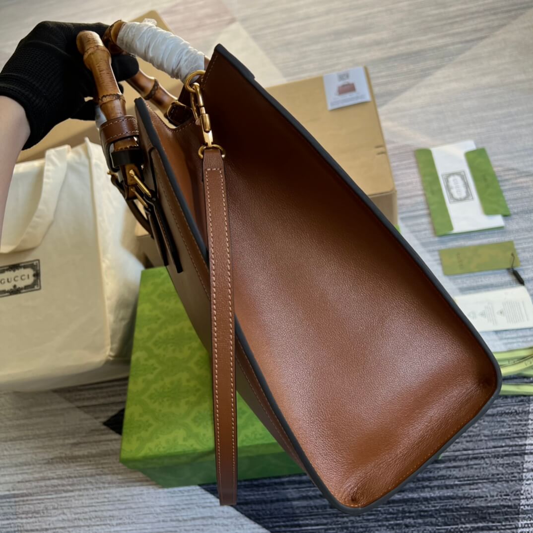 gg diana bamboo joint tote handbag cowhide brown embossing 655658