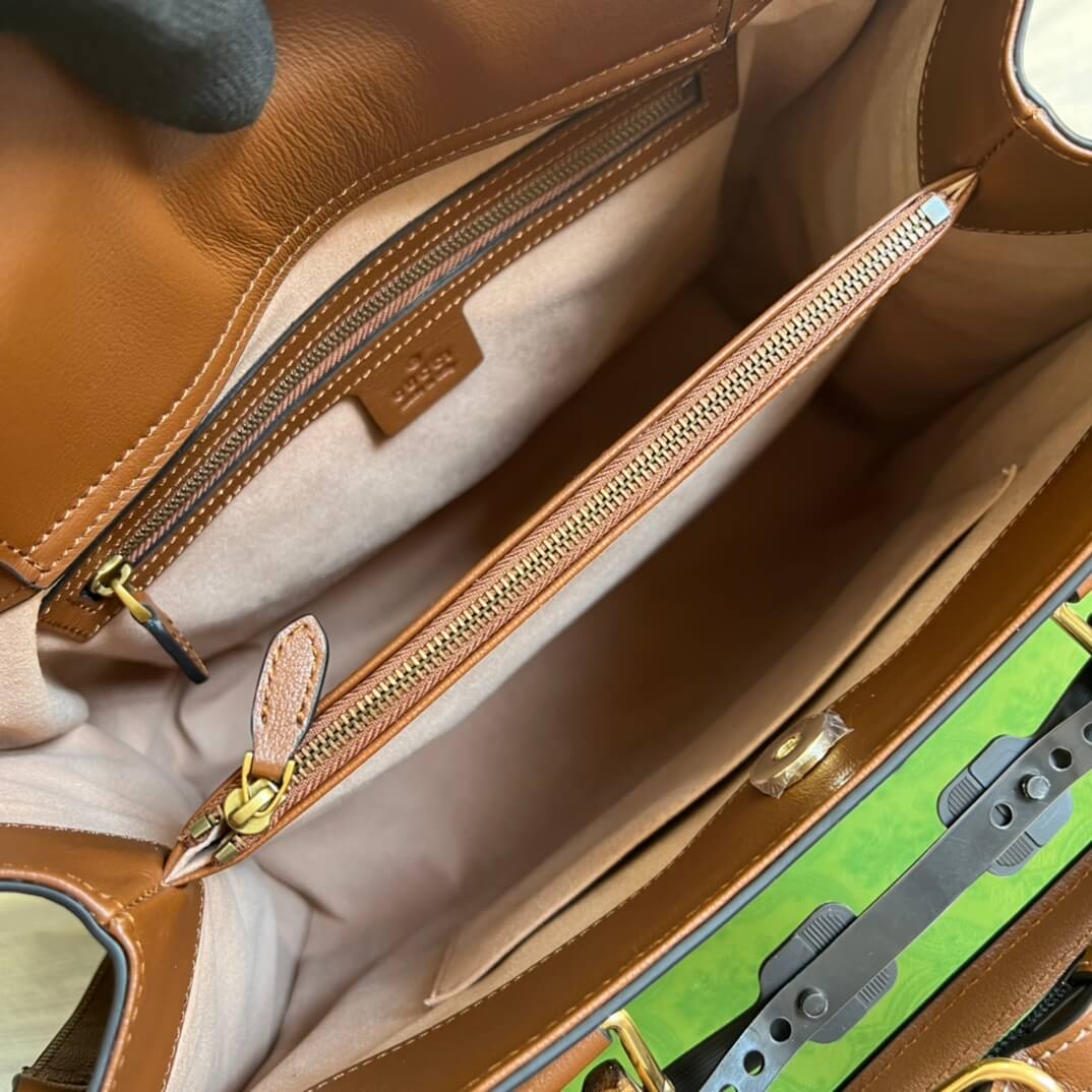 gg diana bamboo joint tote handbag cowhide brown embossing 655658