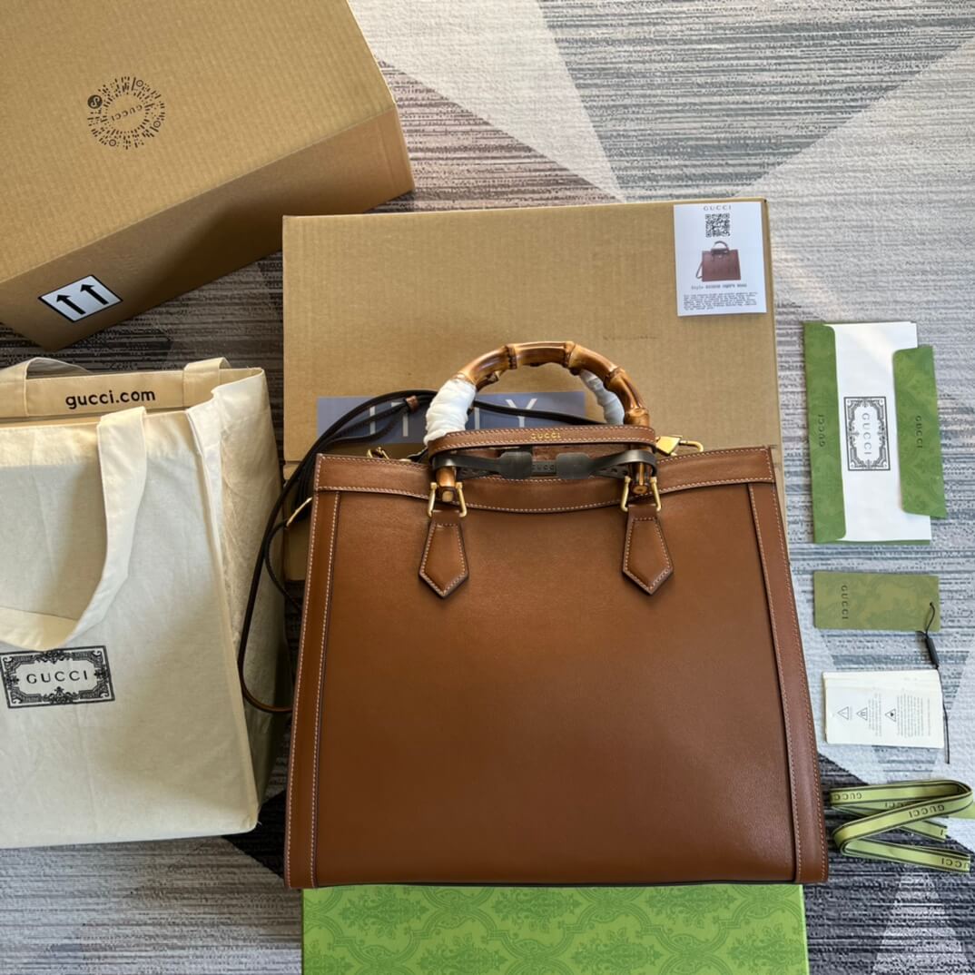 gg diana bamboo joint tote handbag cowhide brown embossing 655658