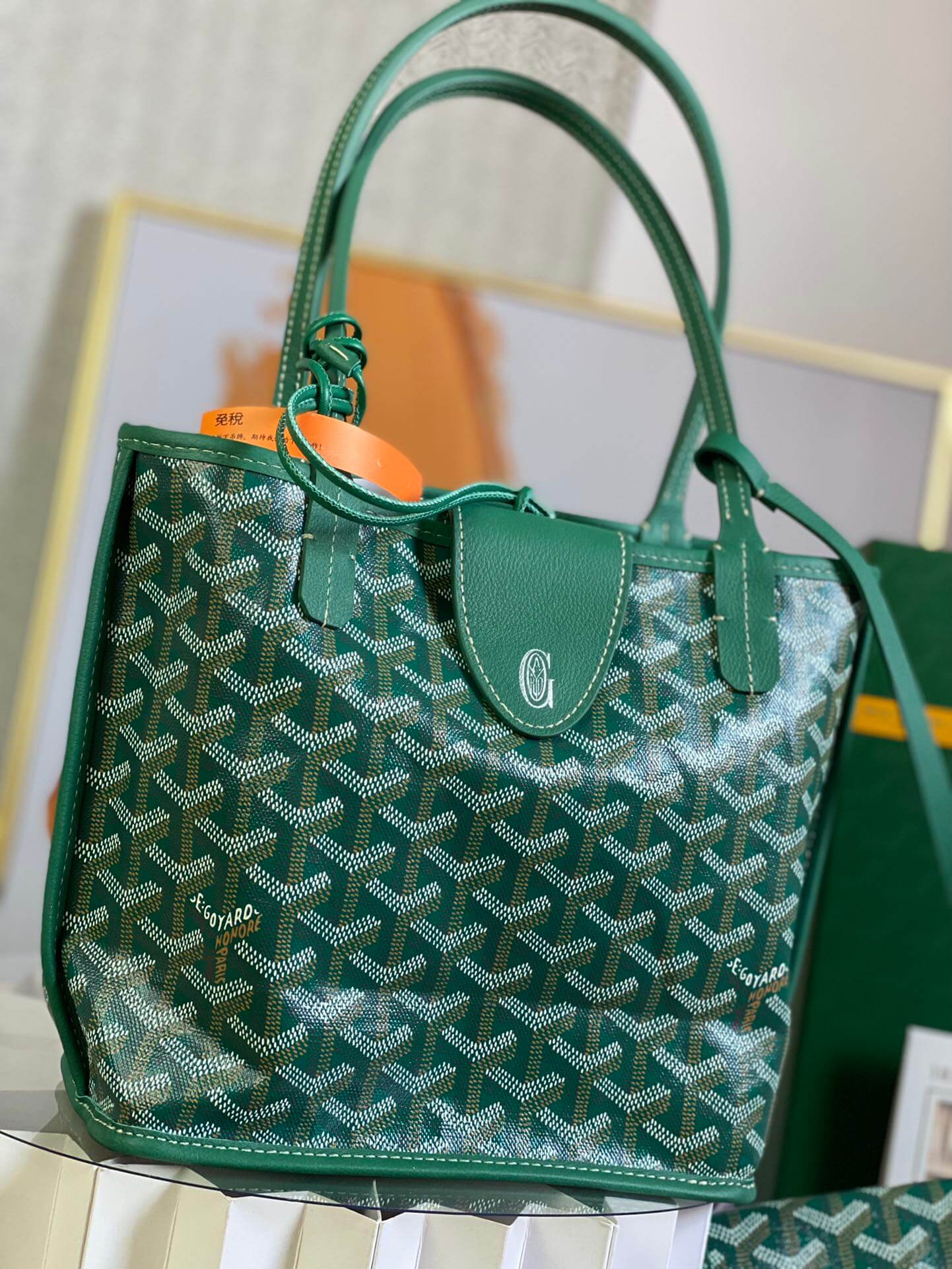 gy 020660 green sac anjou mini tote bag reversible leather