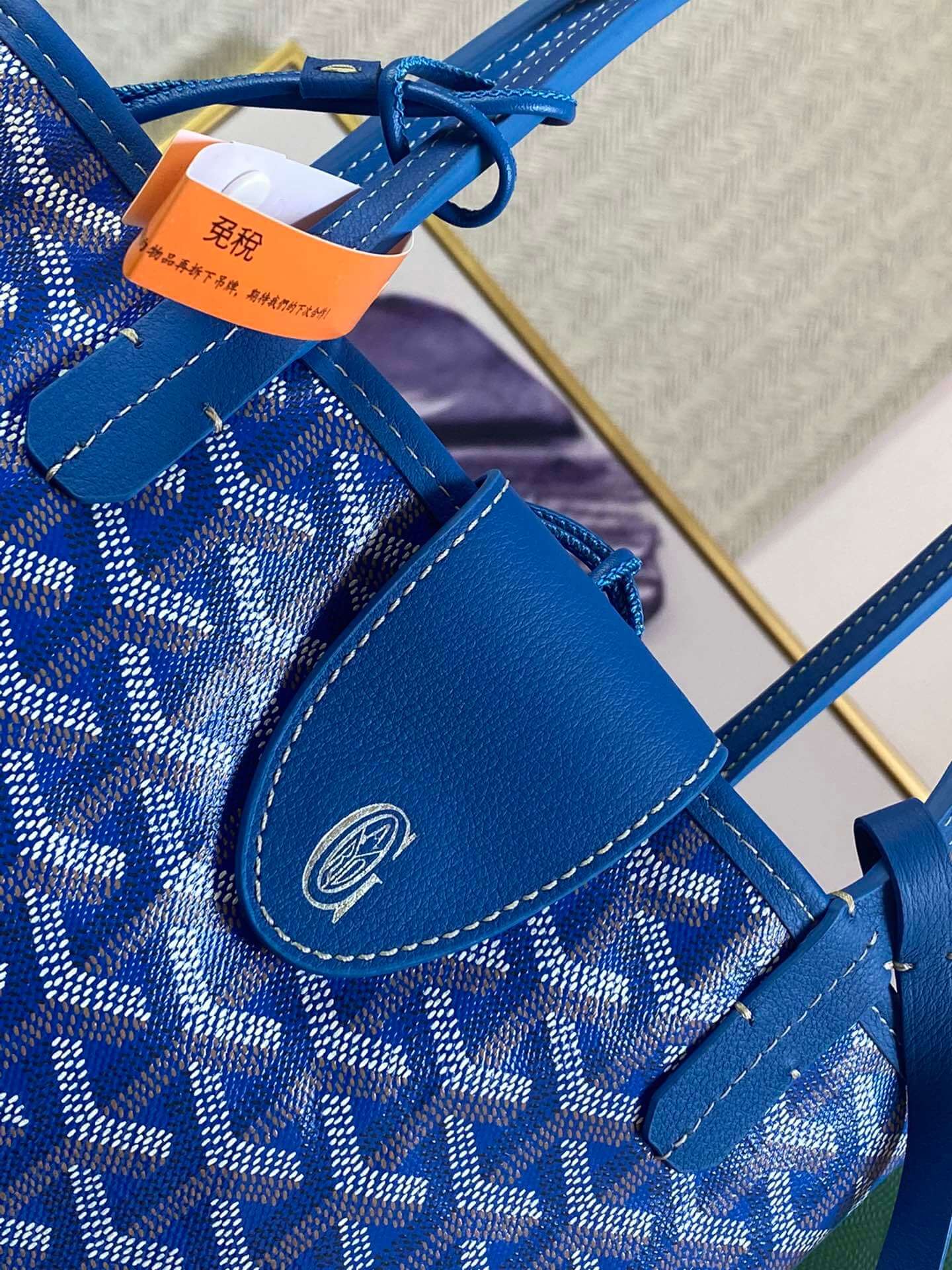 gy 020660 blue sac anjou mini tote bag reversible leather