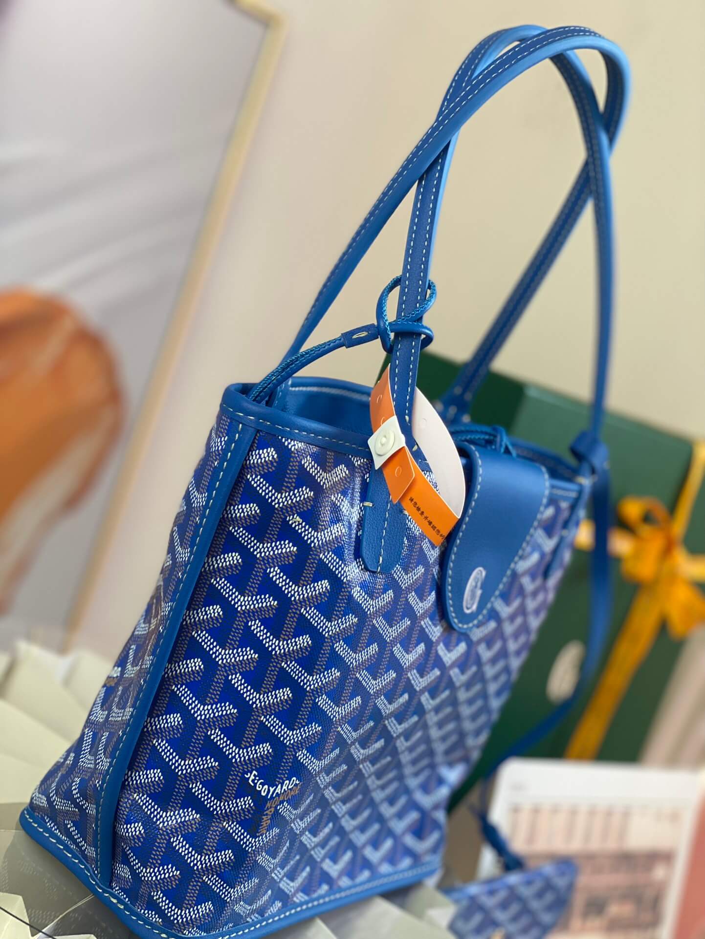 gy 020660 blue sac anjou mini tote bag reversible leather