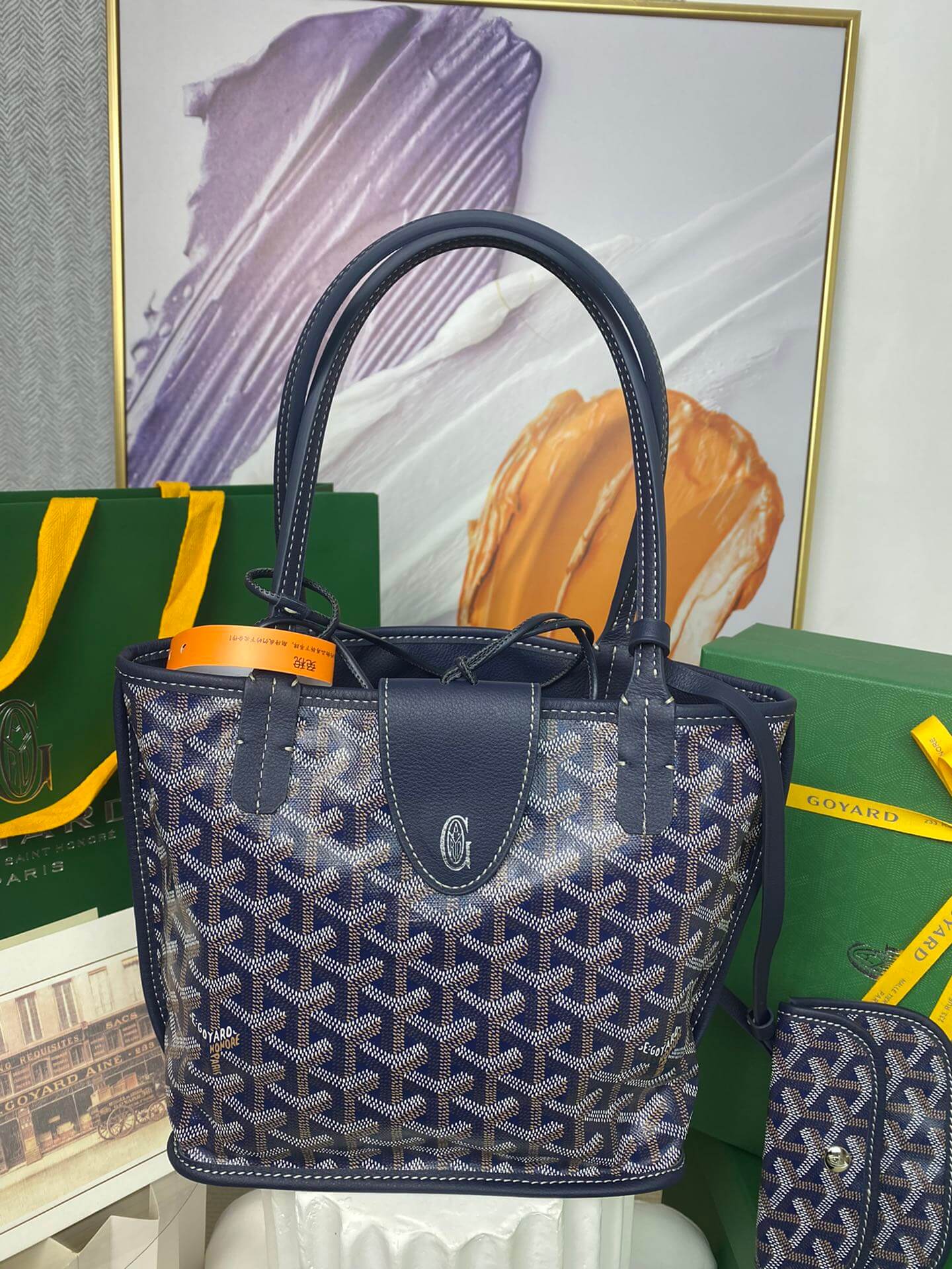 gy 020660 navy blue sac anjou mini tote bag reversible leather