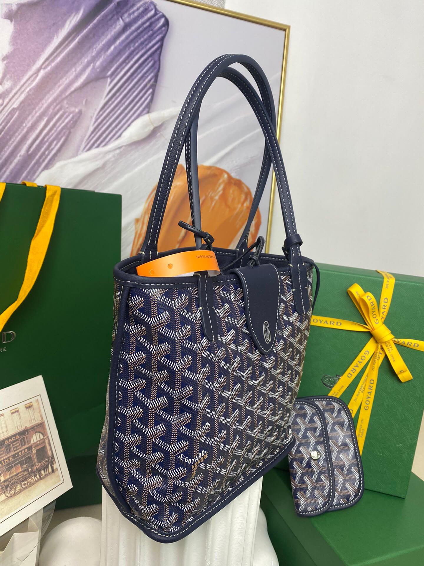 gy 020660 navy blue sac anjou mini tote bag reversible leather