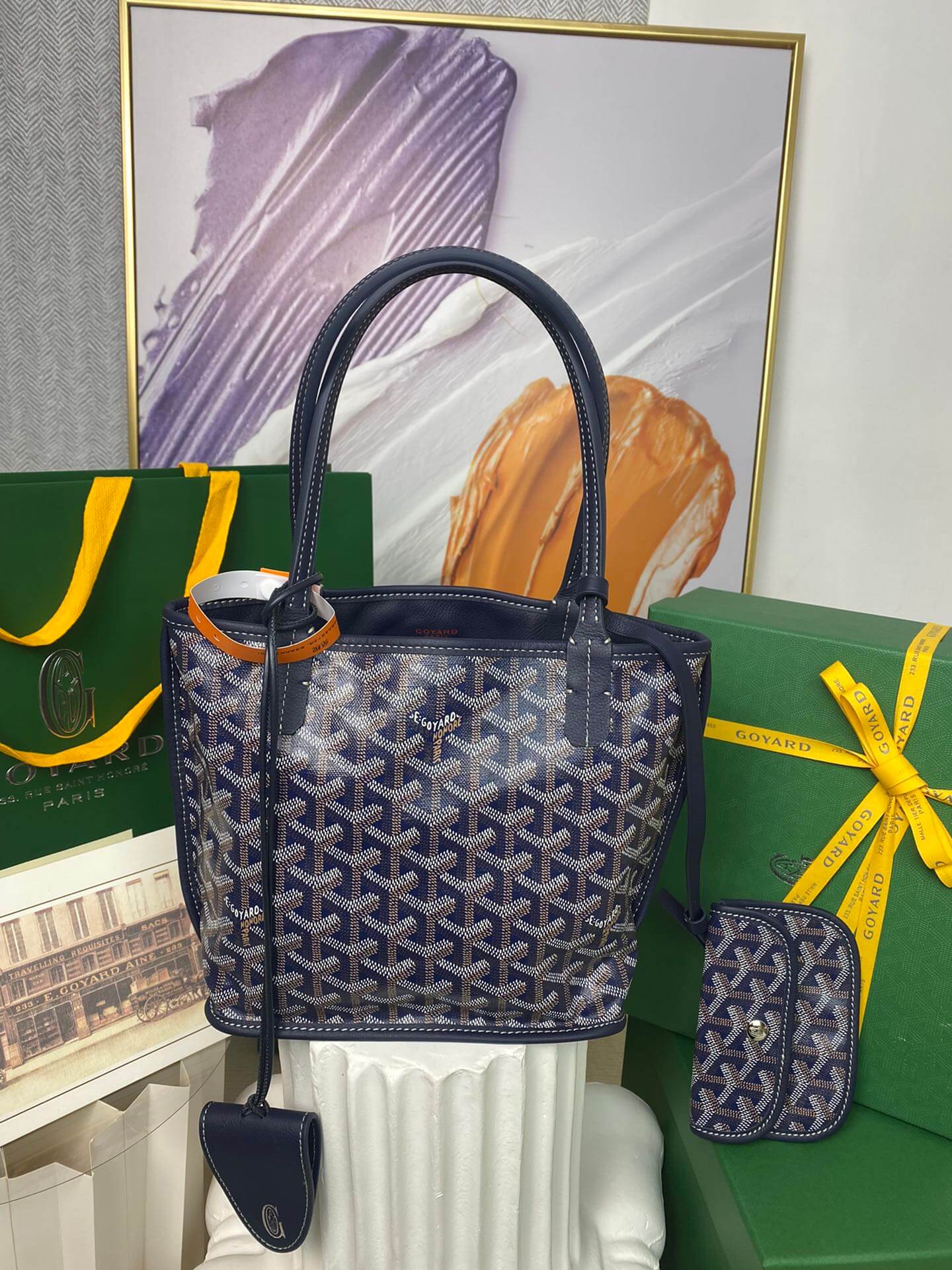 gy 020660 navy blue sac anjou mini tote bag reversible leather