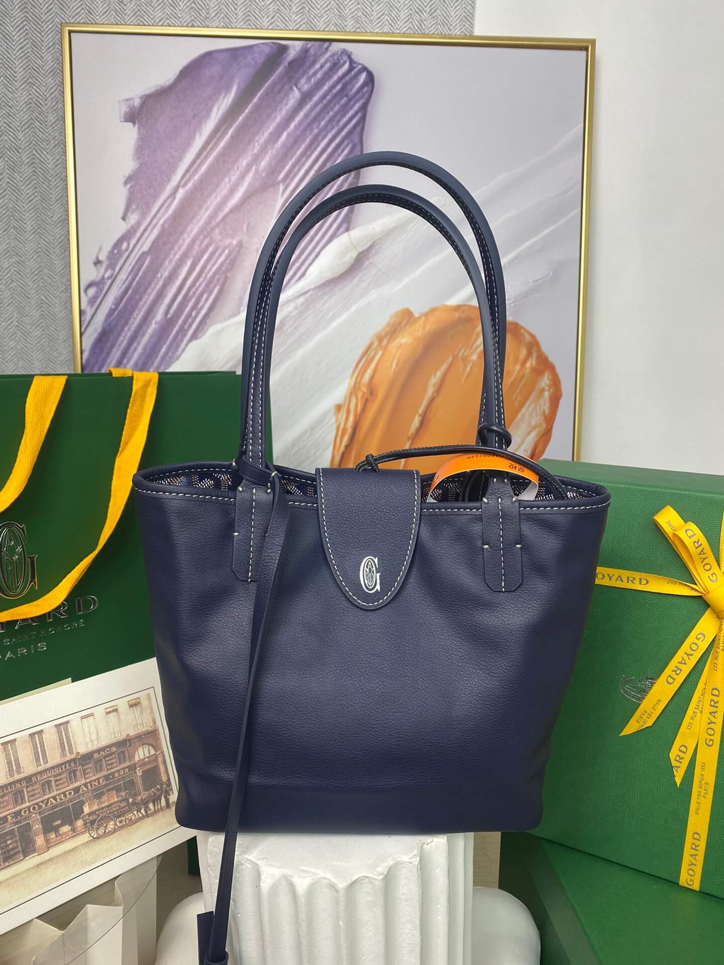 gy 020660 navy blue sac anjou mini tote bag reversible leather