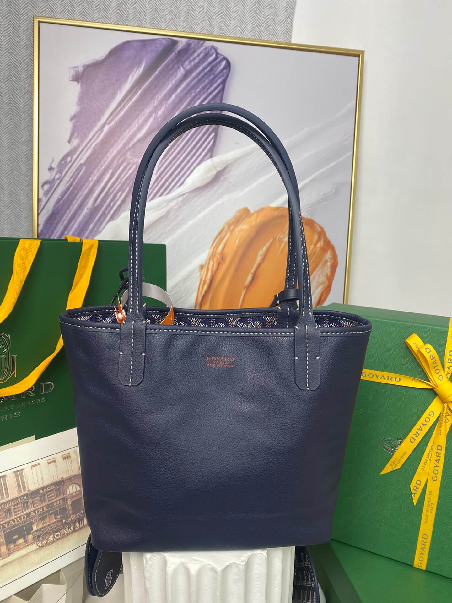 gy 020660 navy blue sac anjou mini tote bag reversible leather
