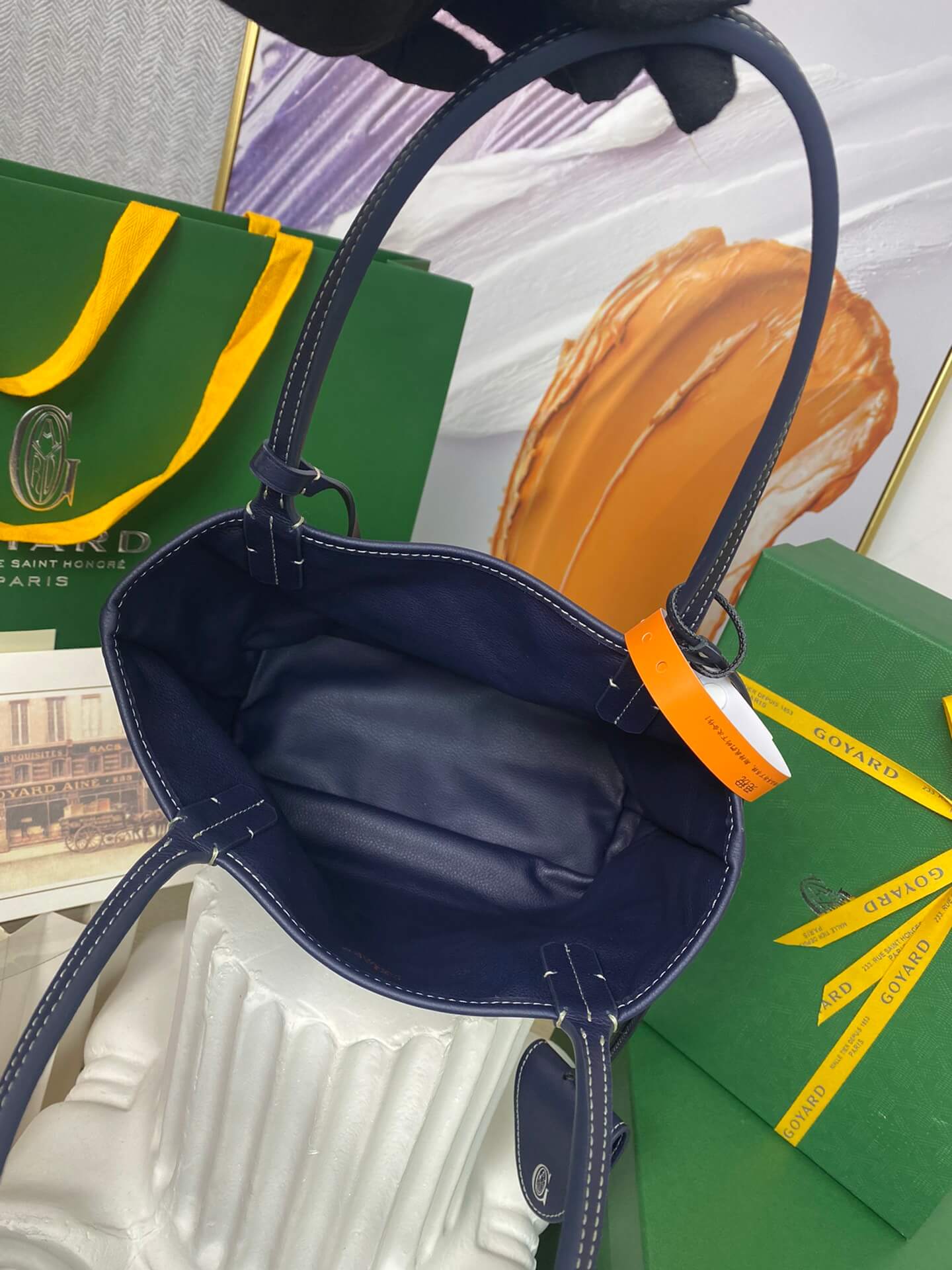 gy 020660 navy blue sac anjou mini tote bag reversible leather