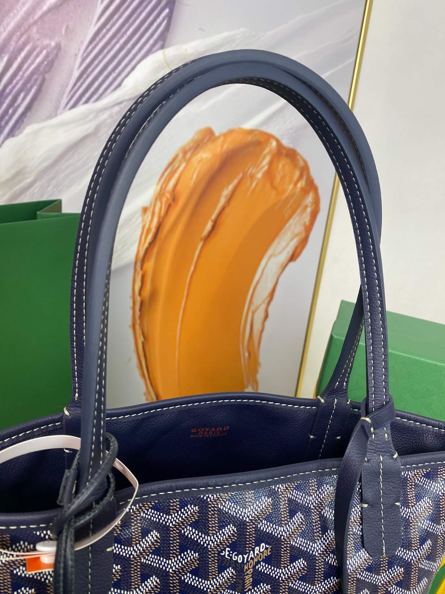 gy 020660 navy blue sac anjou mini tote bag reversible leather