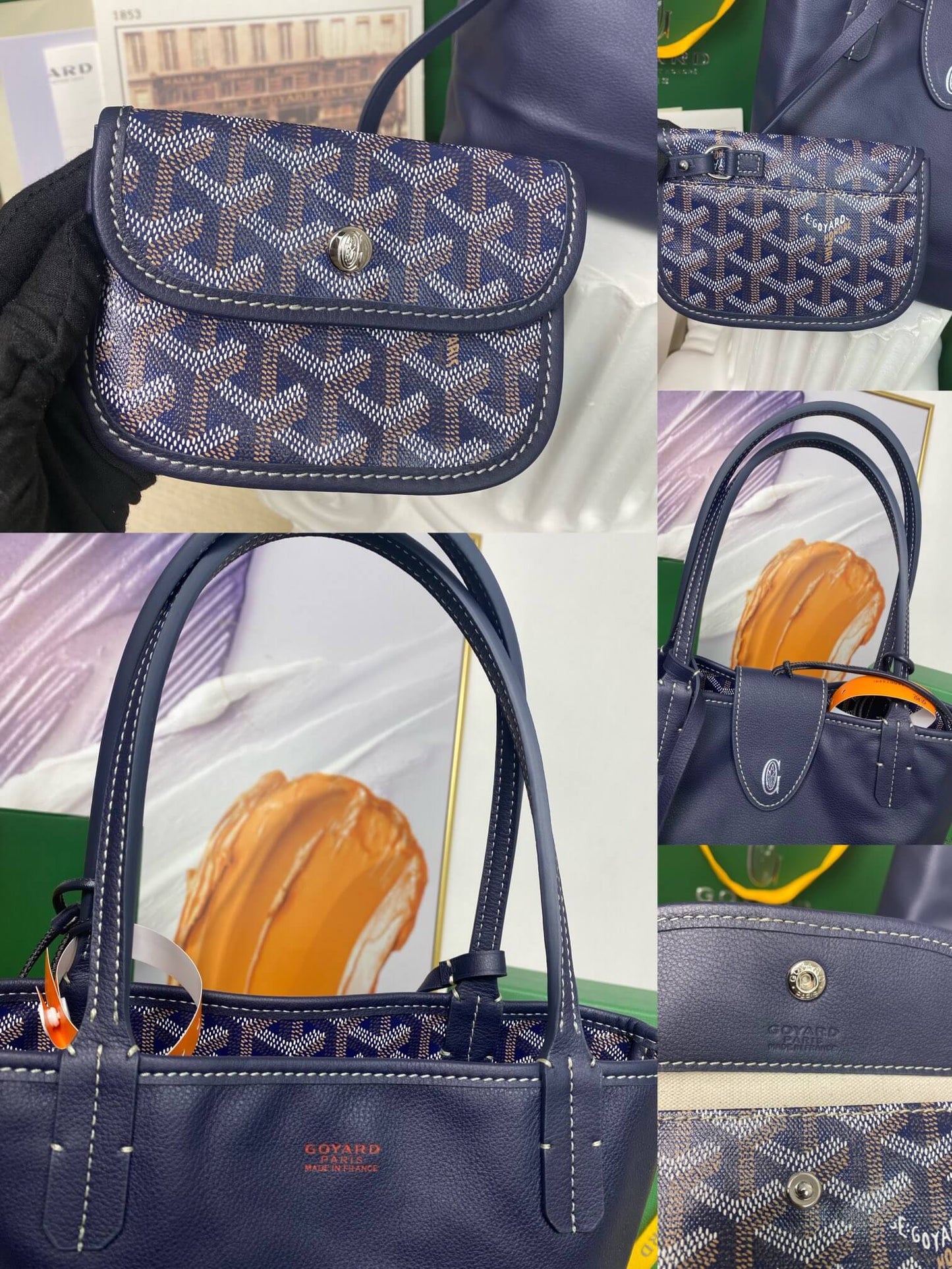 gy 020660 navy blue sac anjou mini tote bag reversible leather