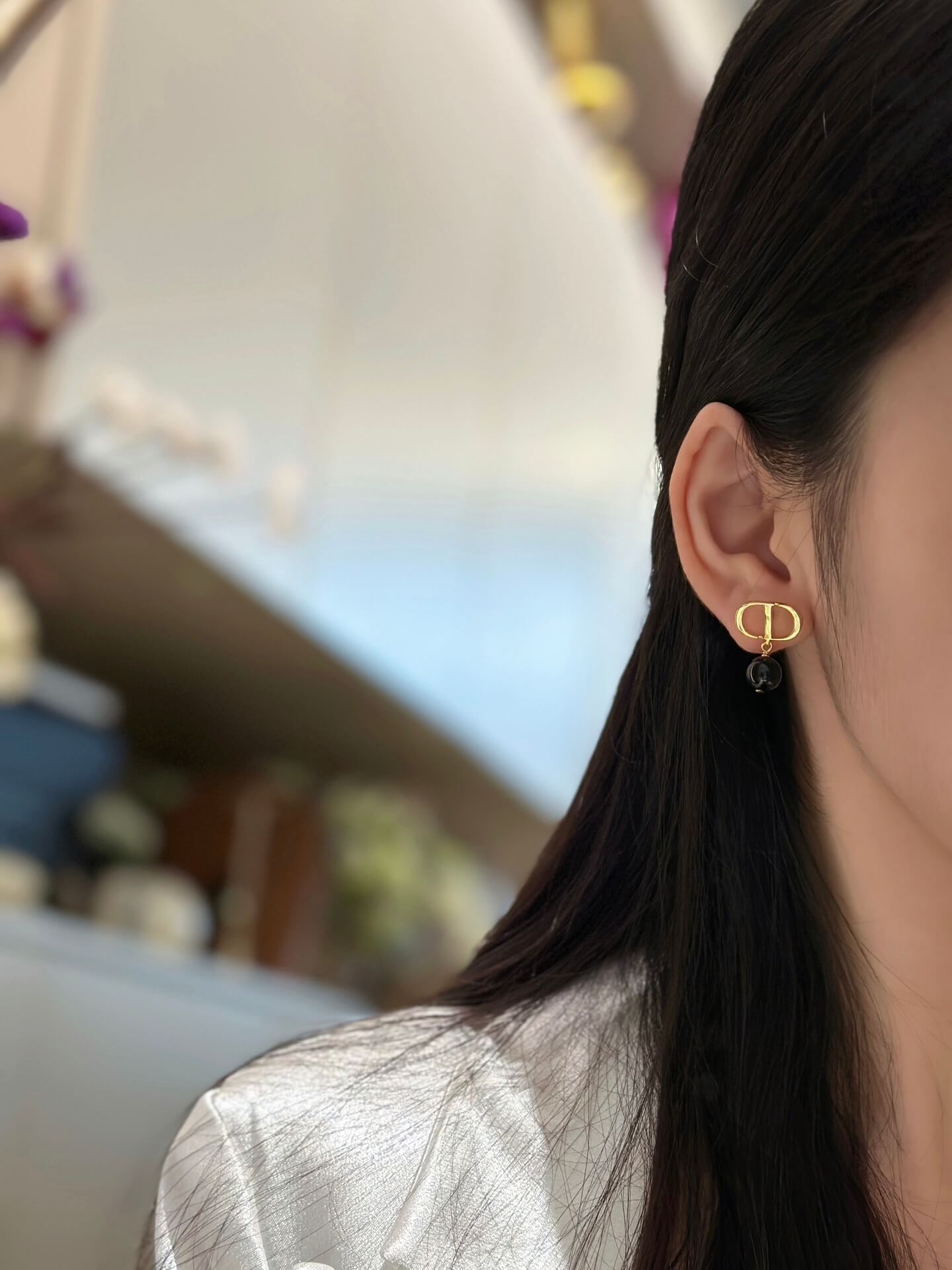 gold cd black beads exquisite versatile fashion earrings ehc27