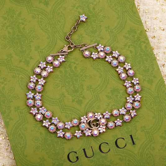 gucci personalized fashion flower full diamond double necklace xl13168a14