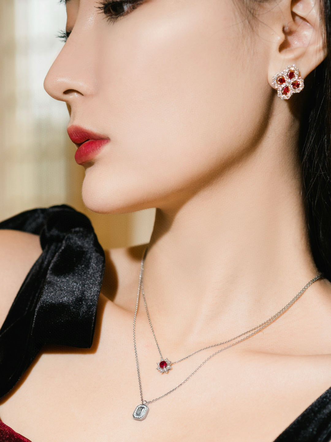 HW Red Diamond Loop Garden Earrings MLD2401