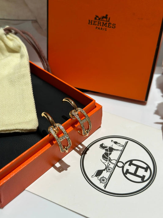 herm e s new anchor chain with diamond embedding high grade light luxury ring earrings ehc29