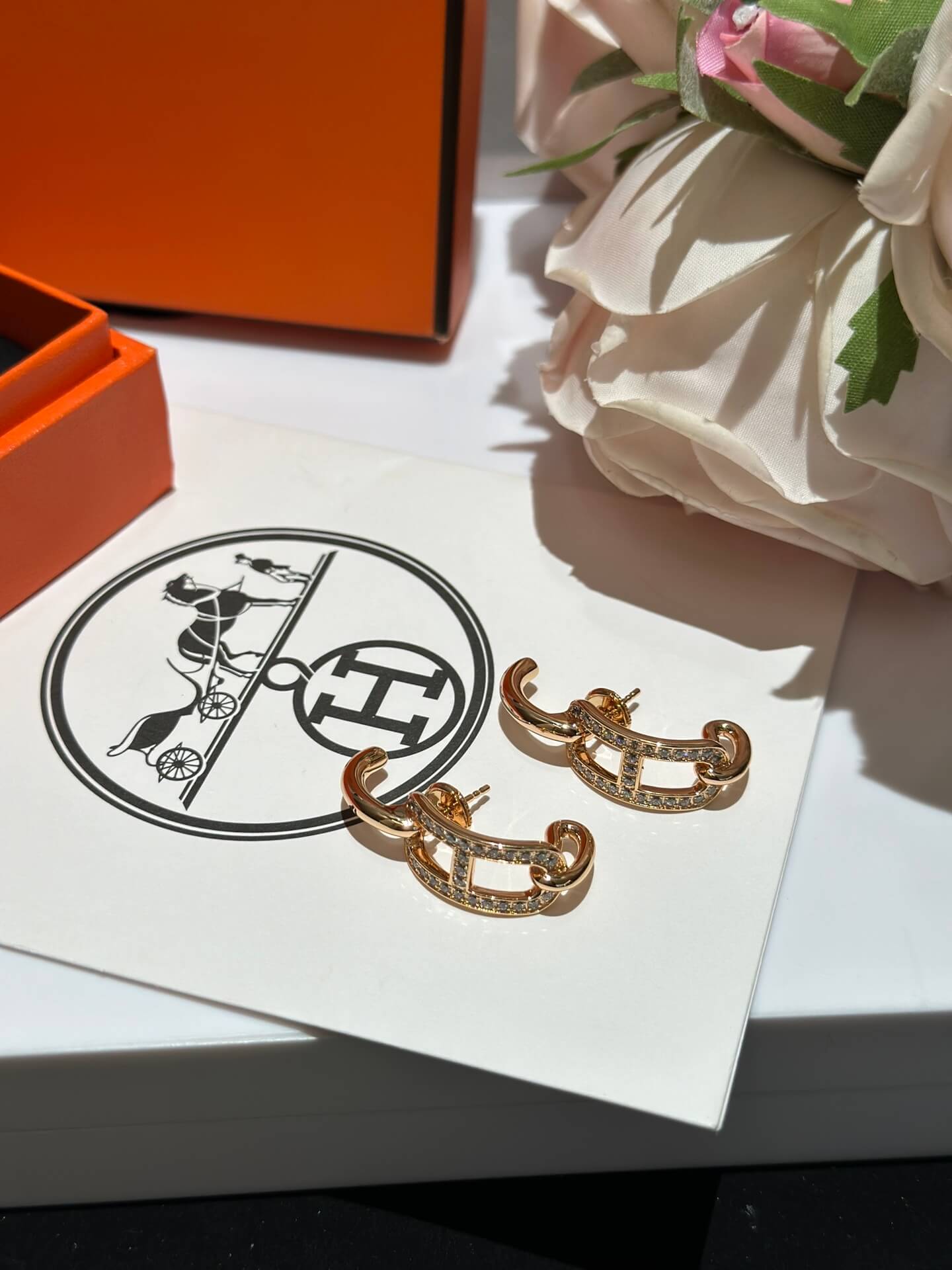herm e s new anchor chain with diamond embedding high grade light luxury ring earrings ehc29