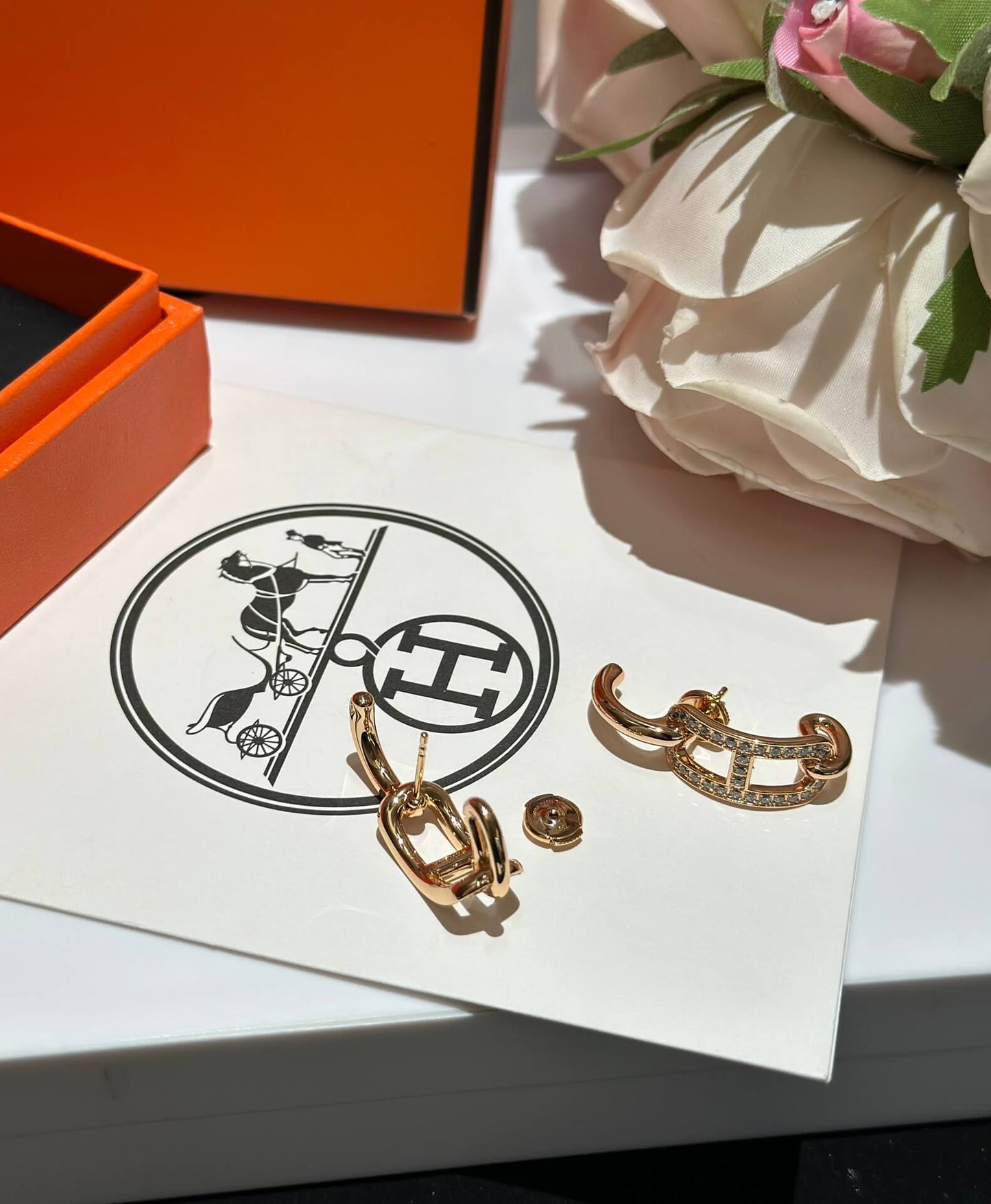 herm e s new anchor chain with diamond embedding high grade light luxury ring earrings ehc29